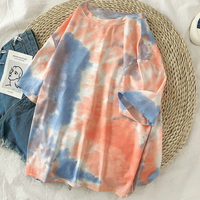 Koszulki z krótkim rękawem kobiety Tie-dye O-neck Chic Plus rozmiar 2XL Oversize koszulki nastolatki damskie Harajuku główna ulica Ulzzang Ins topy 2